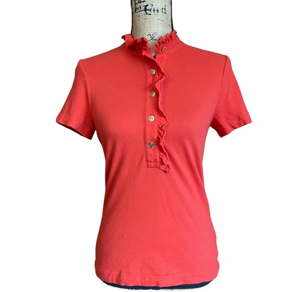 Tory Burch Tops - Tory Burch Red Ruffled Polo Size S